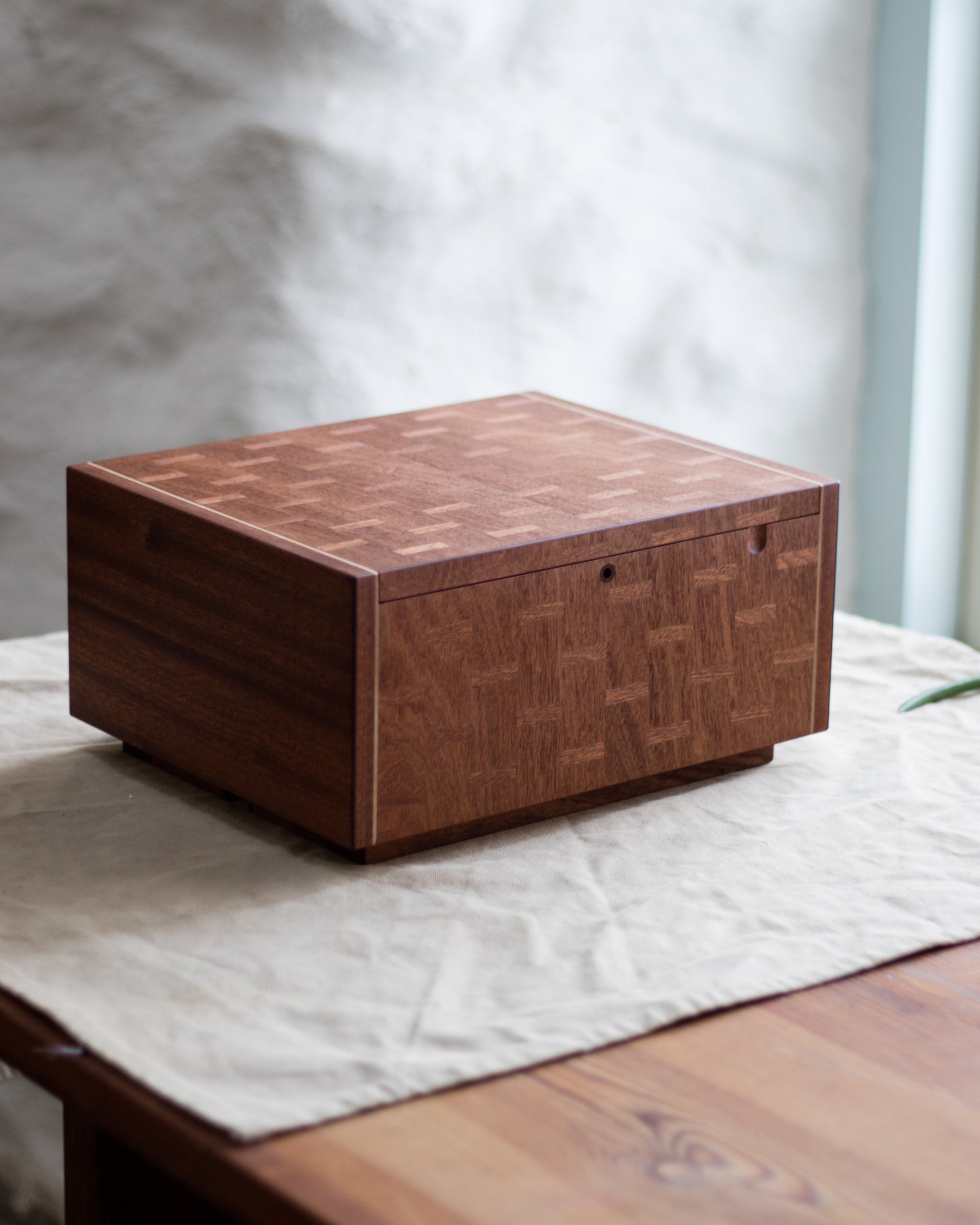 Mahogany and birch jewellery box