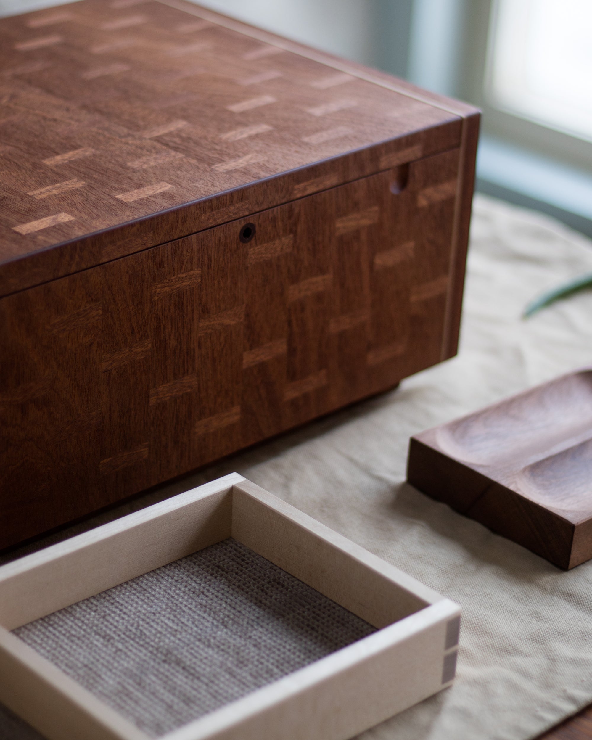 Mahogany and birch jewellery box