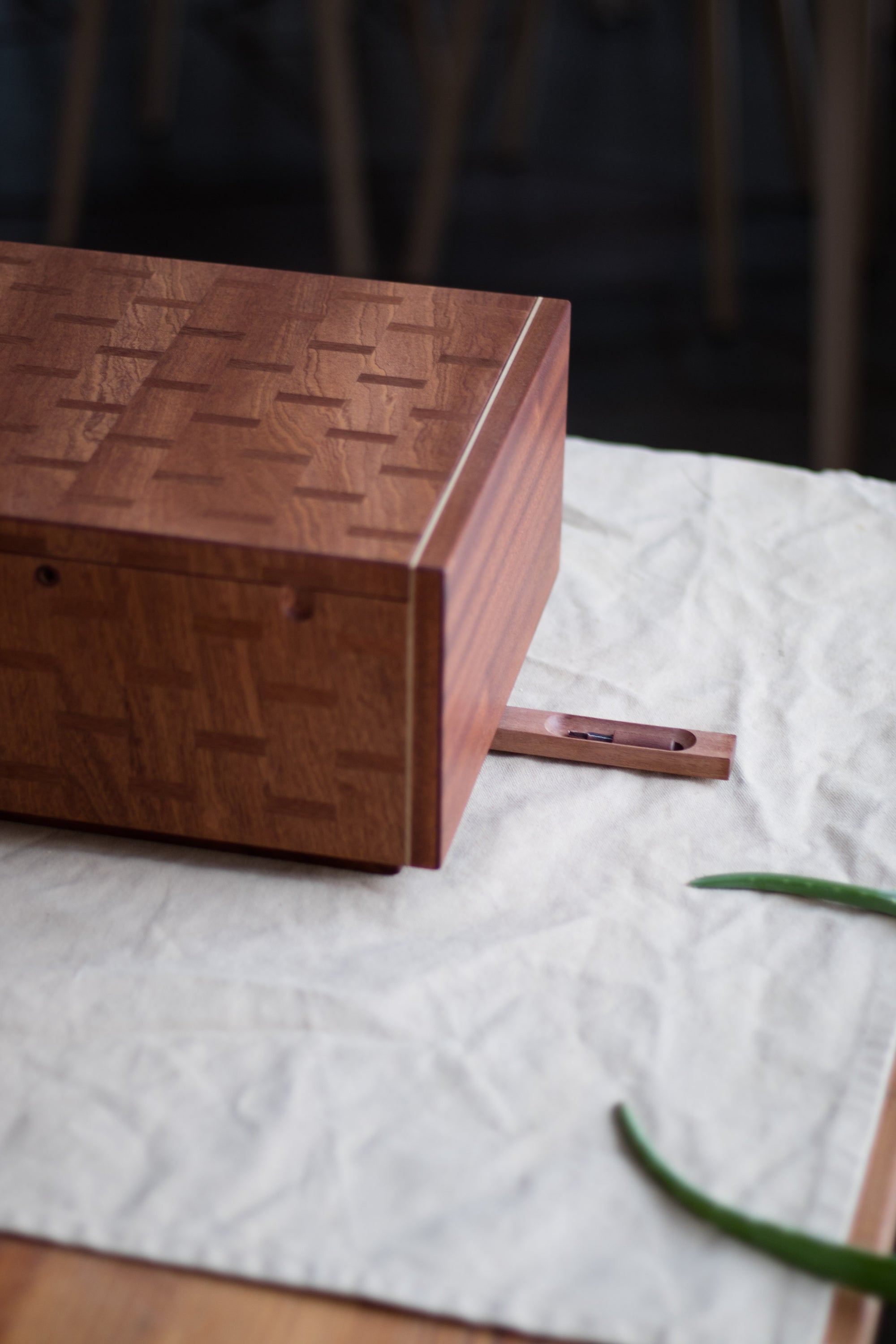 Mahogany and birch jewellery box